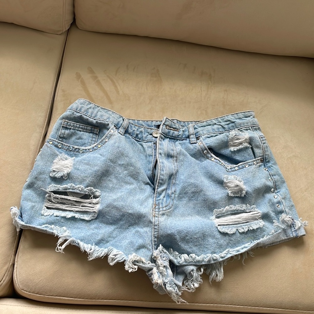 Forever 21 Rhinestone distressed jean shorts